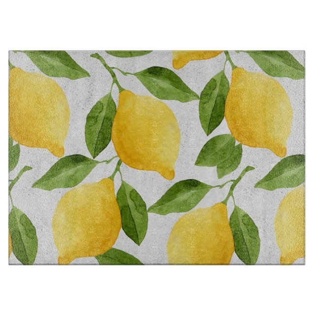 Watercolor lemons pattern cutting board (Front)