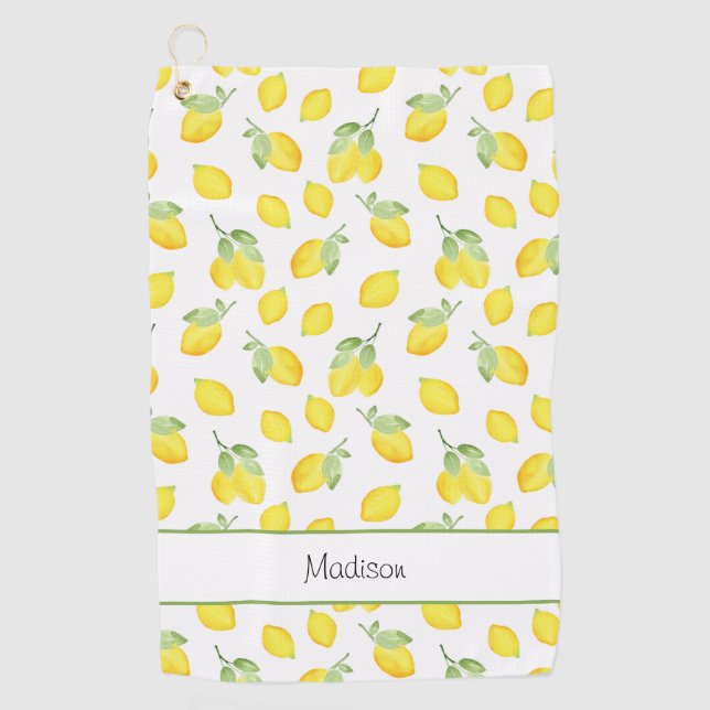 Watercolor Lemons Pattern Golf Towel (Front)
