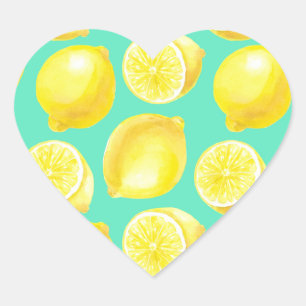Watercolor lemons pattern heart sticker