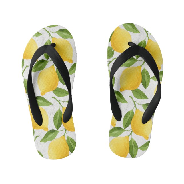 Watercolor lemons pattern kid's flip flops (Footbed)