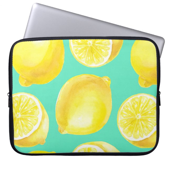 Watercolor lemons pattern laptop sleeve (Front)