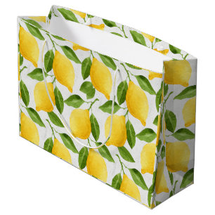 Watercolor lemons pattern large gift bag