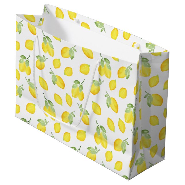 Watercolor Lemons Pattern Large Gift Bag (Front Angled)