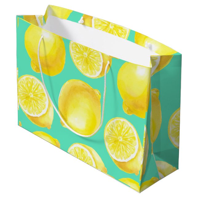 Watercolor lemons pattern large gift bag (Back Angled)
