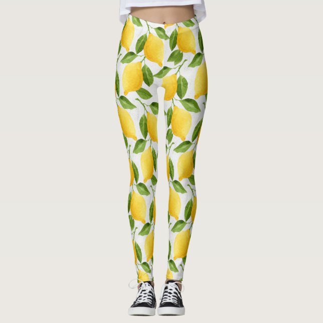 Watercolor lemons pattern leggings (Front)