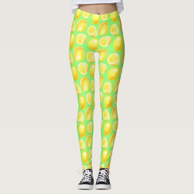 Watercolor lemons pattern leggings (Front)