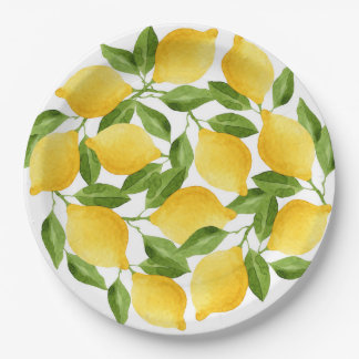 Watercolor lemons pattern paper plate