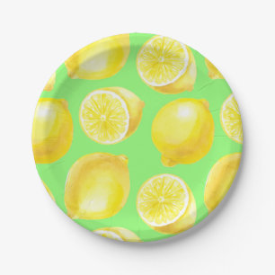 Watercolor lemons pattern paper plate