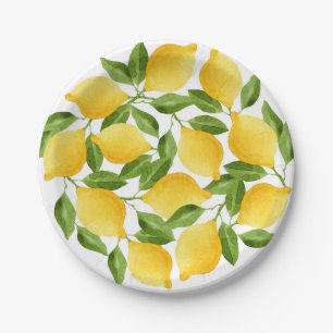 Watercolor lemons pattern paper plate