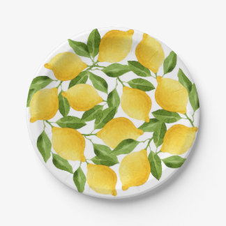 Watercolor lemons pattern paper plate