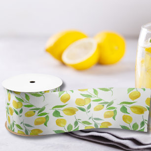 Watercolor Lemons Pattern Satin Ribbon