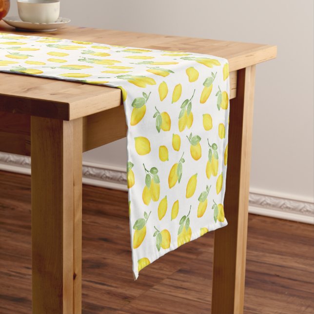 Watercolor Lemons Pattern Short Table Runner (In Situ)
