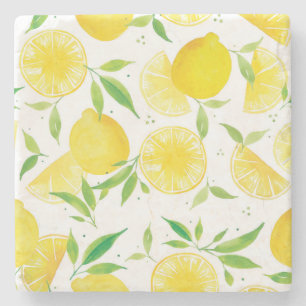 Watercolor lemons pattern stone coaster