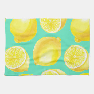 Watercolor lemons pattern tea towel
