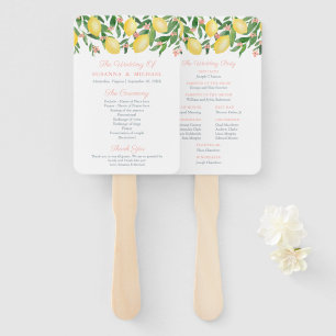 Watercolor Lemons Pink Text Wedding Program Hand Fan