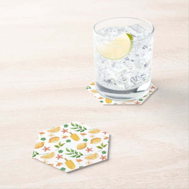 Watercolor Lemons & Popsicles Paper Coaster (Insitu)
