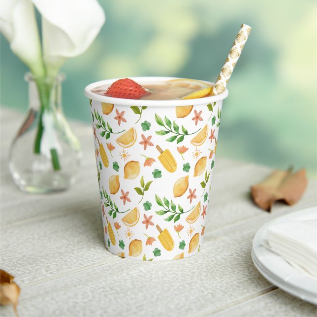 Watercolor Lemons & Popsicles Paper Cups – Summer  (Insitu)