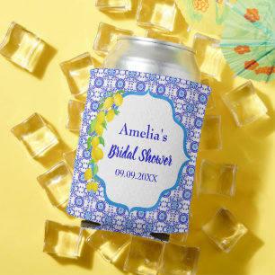 Watercolor Lemons Positano Amalfi Tile Bridal  Can Cooler