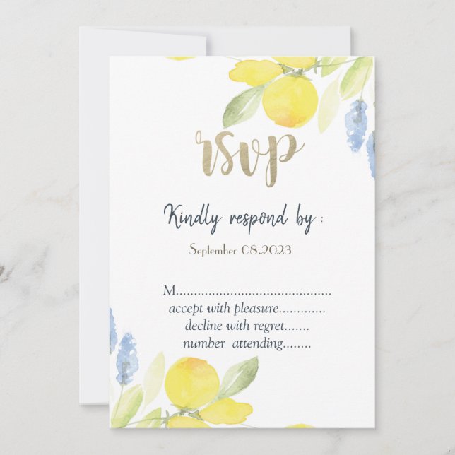 Watercolor Lemons RSVP   Invitation (Front)