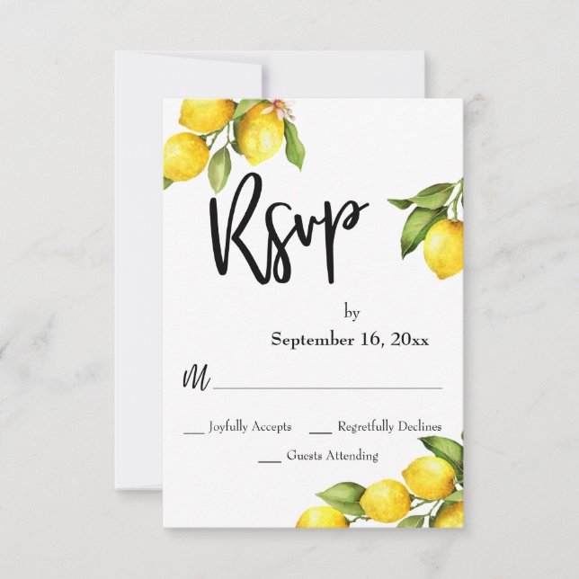 Watercolor Lemons RSVP Typography Card (Front)