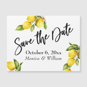 Watercolor Lemons Save the Date Magnetic Card