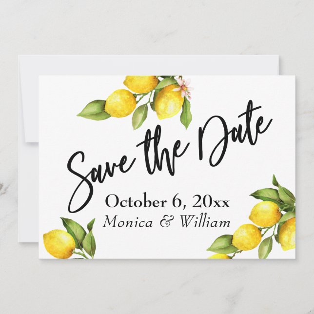 Watercolor Lemons Save the Date Typography (Front)