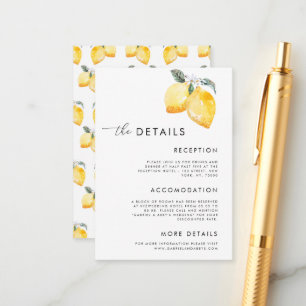 Watercolor Lemons Script Summer Wedding Details Enclosure Card