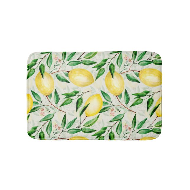 Watercolor lemons, seamless fruit pattern. bath mat (Front)