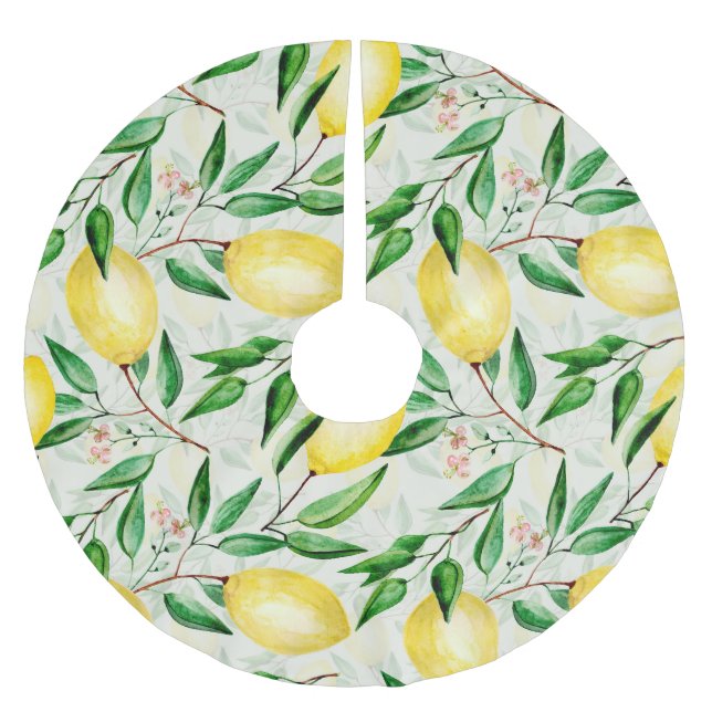 Watercolor lemons, seamless fruit pattern. brushed polyester tree skirt (Front)