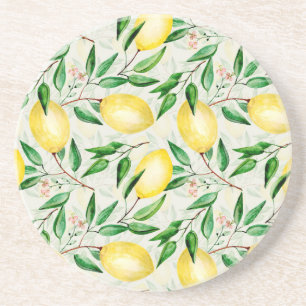 Watercolor lemons, seamless fruit pattern. coaster