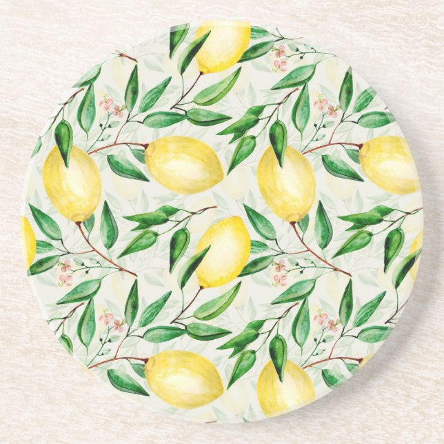 Watercolor lemons, seamless fruit pattern. coaster (Front)