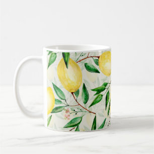 Watercolor lemons, seamless fruit pattern. coffee mug