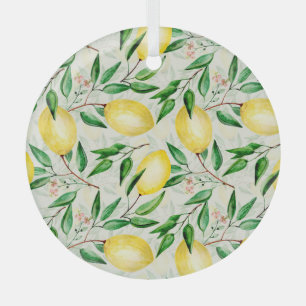 Watercolor lemons, seamless fruit pattern. glass tree decoration