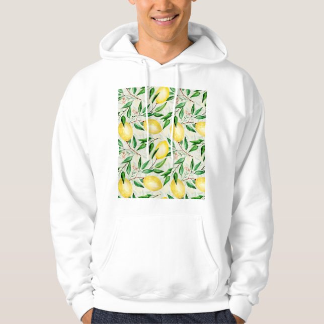 Watercolor lemons, seamless fruit pattern. hoodie (Front)