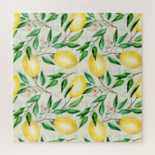 Watercolor lemons, seamless fruit pattern. jigsaw puzzle