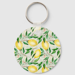 Watercolor lemons, seamless fruit pattern. key ring