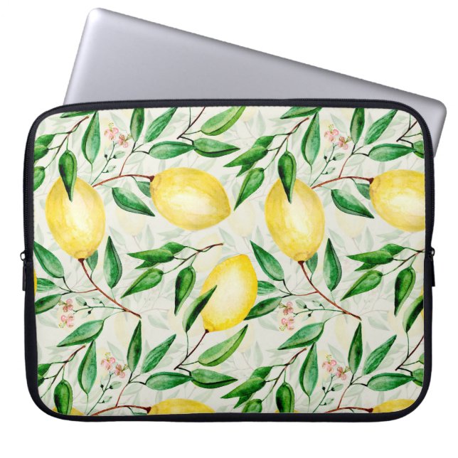 Watercolor lemons, seamless fruit pattern. laptop sleeve (Front)