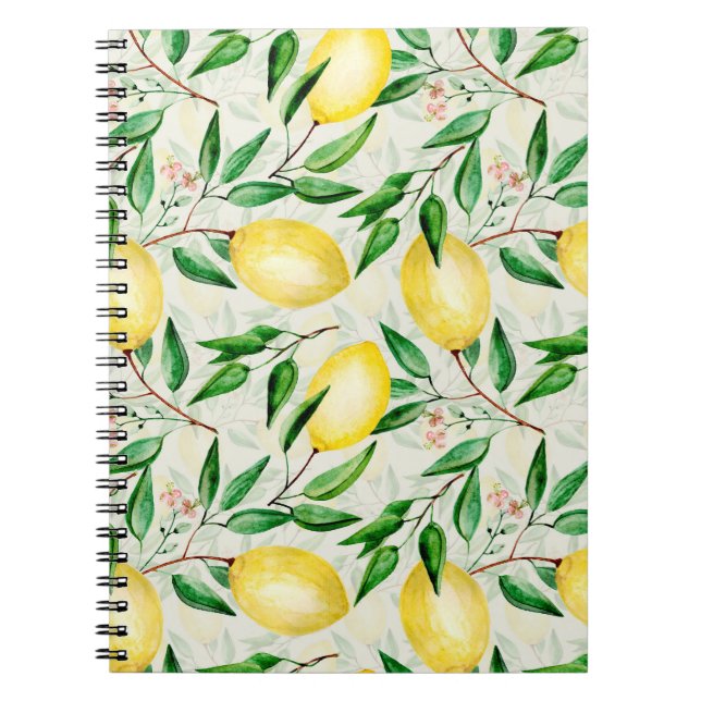 Watercolor lemons, seamless fruit pattern. notebook (Front)