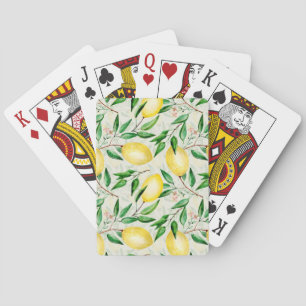 Watercolor lemons, seamless fruit pattern. playing cards
