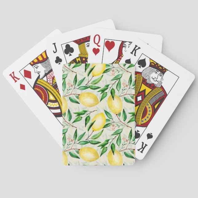 Watercolor lemons, seamless fruit pattern. playing cards (Back)