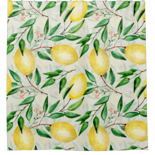 Watercolor lemons, seamless fruit pattern. shower curtain