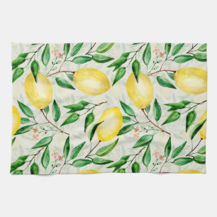 Watercolor lemons, seamless fruit pattern. tea towel