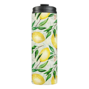 Watercolor lemons, seamless fruit pattern. thermal tumbler