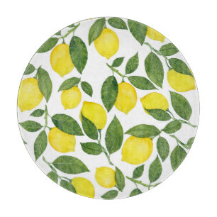 Watercolor Lemons: Summer Fruit Pattern Cutting Board