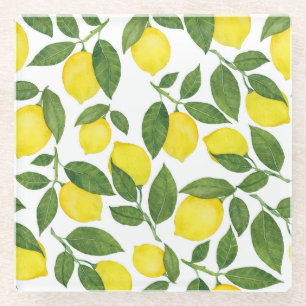 Watercolor Lemons: Summer Fruit Pattern Glass Coaster