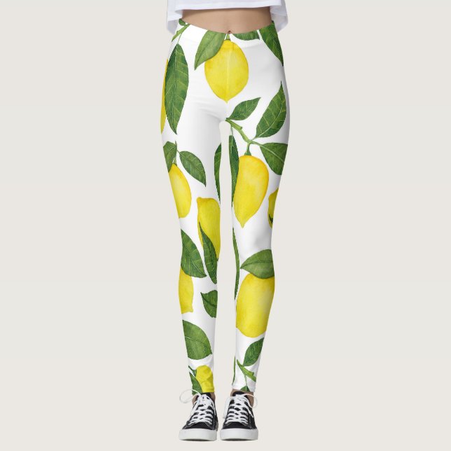 Watercolor Lemons: Summer Fruit Pattern Leggings (Front)