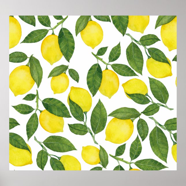 Watercolor Lemons: Summer Fruit Pattern Poster (Front)