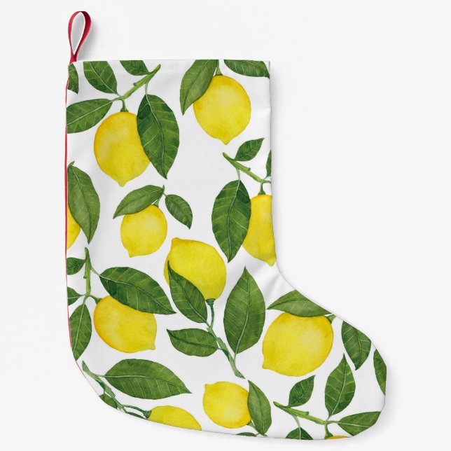 Watercolor Lemons: Summer Fruit Pattern Small Christmas Stocking (Front)