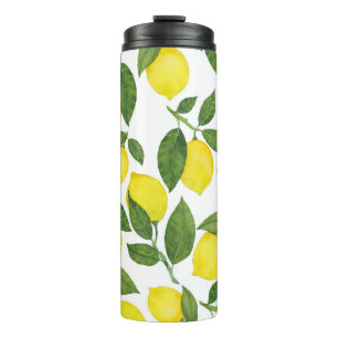 Watercolor Lemons: Summer Fruit Pattern Thermal Tumbler