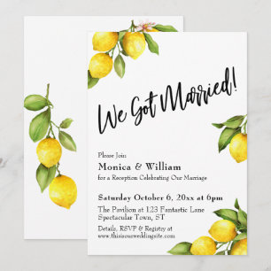 Watercolor Lemons We Got Married Typography Invitation